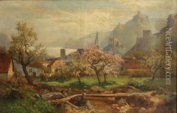 Rhine Valley River Oil Painting - Julius Kruchen