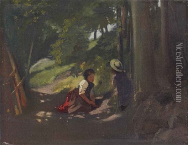 Zwei Madchen Im Walde Oil Painting - Ernst Stueckelberg