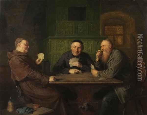 Men Playing Cards Oil Painting - Eduard von Gruetzner