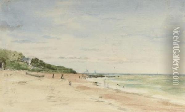 Life On A British Beach Oil Painting - Lionel Constable
