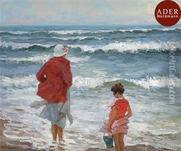 Femme Et Enfant Face A La Mer Oil Painting - Charles Garabed Atamian