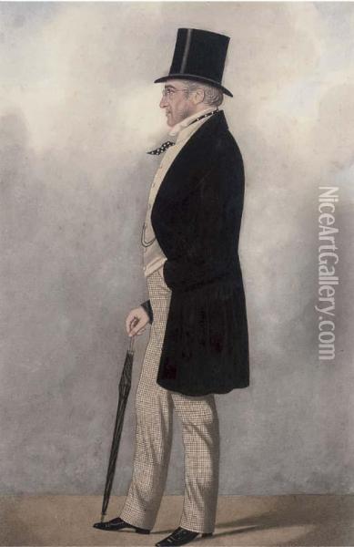 Portrait Of Lord Henry Bentck, Full-length, With An Umbrella Oil Painting - Joshua Dighton