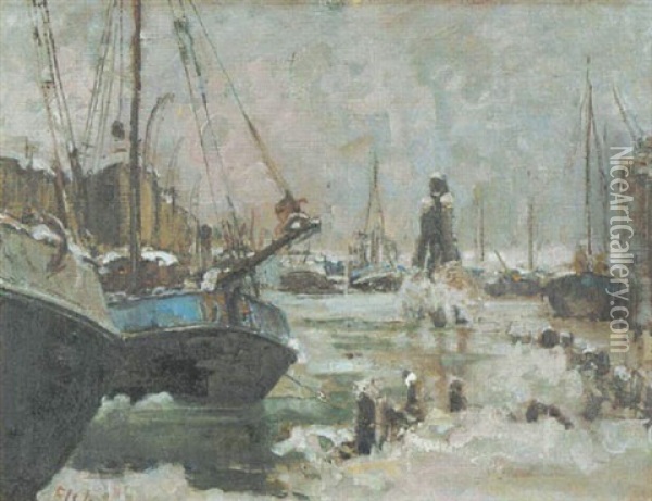 Winter Im Hafen Oil Painting - Toni Elster