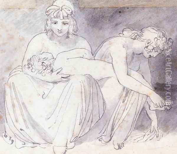 Two Women With A Young Child Oil Painting - John Flaxman