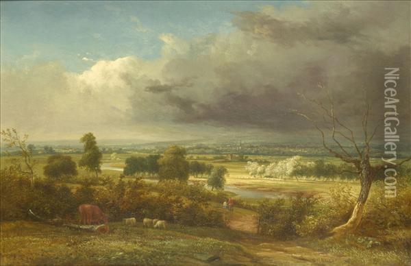 Panoramic River Landscape Oil Painting - C.H. Burgess