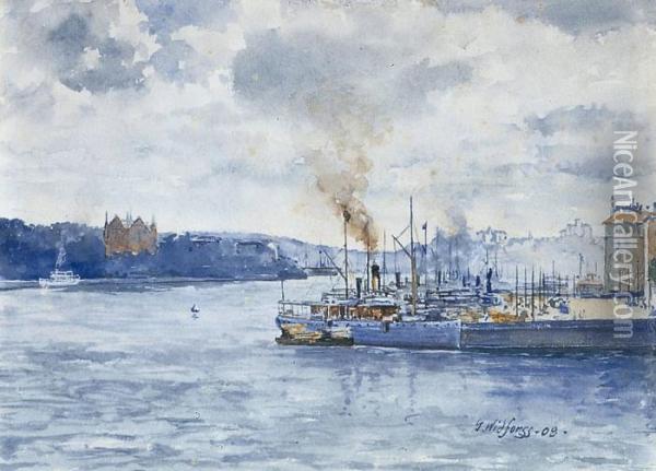 Port De La Cote Ouest Des Etats-unis Oil Painting - Gunnar M. Widforss