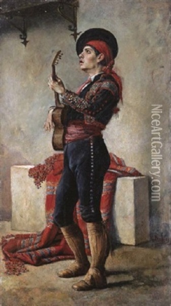 Gypsy Playing The Guitar Oil Painting - Enrique Recio Y Gil