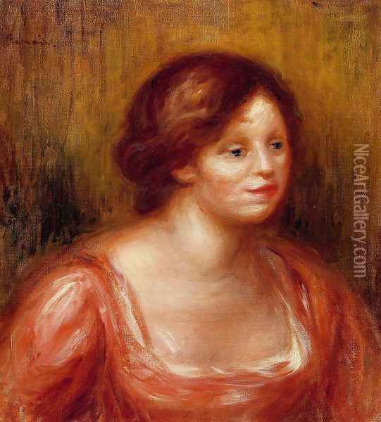 Bust Of A Woman In A Red Blouse Oil Painting - Pierre Auguste Renoir