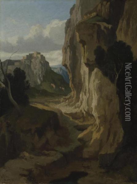 Paysage Montagneux Avec Une Falaise Oil Painting - Theophile Narcisse Chauvel