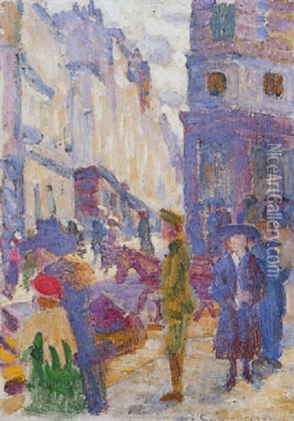 Paris, Scene De Rue Oil Painting - Louis Hayet