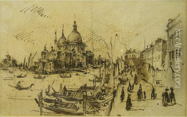 After Guardi - Two Continental Pen And Inkstudies Oil Painting - Nicolo Guardi