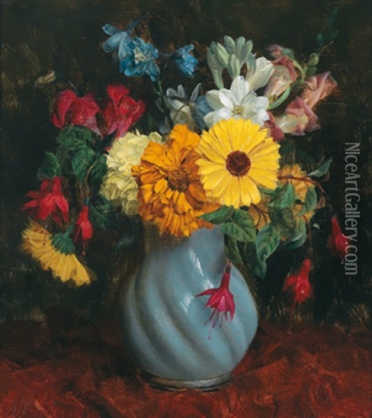Blumenstraus In Einem Keramikkrug Oil Painting - Josef Jost
