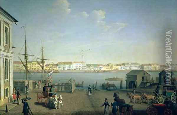 English Shore Street in St Petersburg, 1790s Oil Painting - Benjamin Patersson
