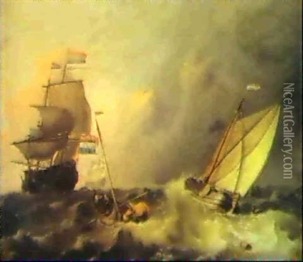 Shipping In A Choppy Sea Oil Painting - Ludolf Backhuysen the Elder