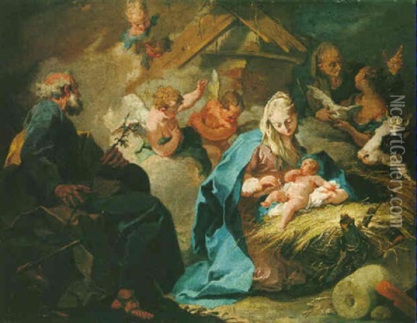 The Nativity Oil Painting - Giovanni Battista Pittoni the younger