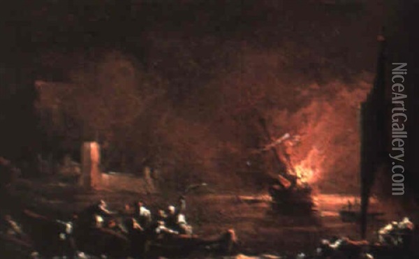 Incendie Sur La Lagune Oil Painting - Philip James de Loutherbourg