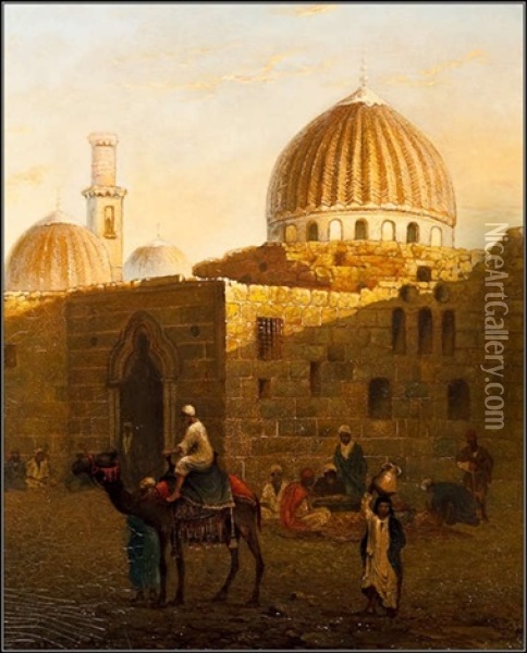 The Exterior Of The Mausoleum Of Sidi Muhammad, Cairo Oil Painting - Paul H. Ellis