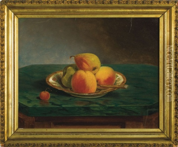 Still-life With Peaches, Pears And A Cherry Oil Painting - Osbert Burr Loomis