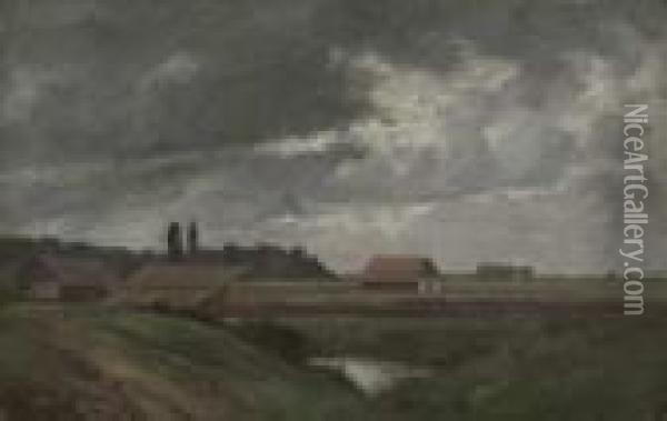 Landschaft Mit Teich Und Aufziehendem Gewitter Oil Painting - Karl Peter Burnitz