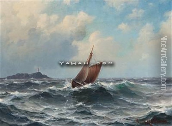 Losbat Pa Stormfullt Hav Oil Painting - Lauritz Haaland
