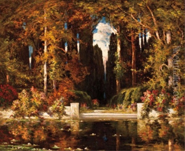 An Italianate Landscape Oil Painting - Vilhelms Purvitis