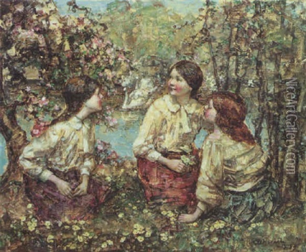 Under The Blossom Oil Painting - Edward Atkinson Hornel
