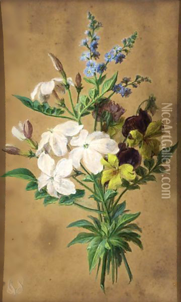Jasmine, Forget-Me-Nots And Violets Oil Painting - Cornelis van Spaendonck