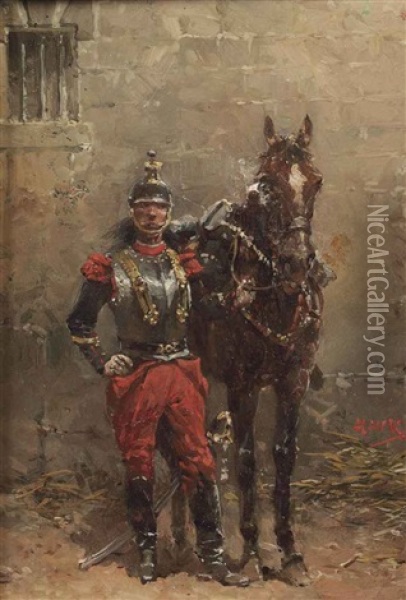 A French Officer Of The Cuirassiers Oil Painting - Hermanus Willem Koekkoek