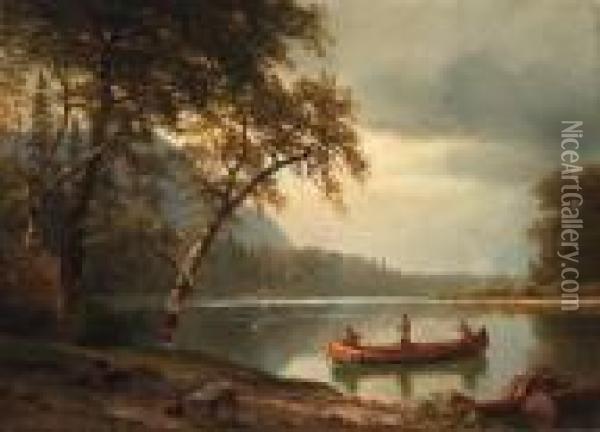 Salmon Fishing On The Cascapediac River Oil Painting - Albert Bierstadt