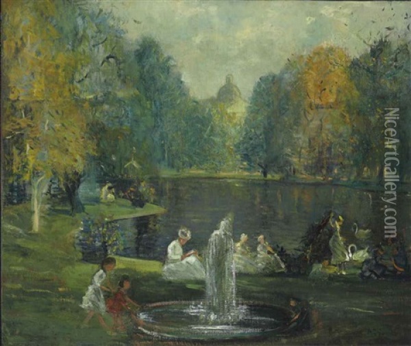 Frog Pond, Boston Public Garden Oil Painting - Arthur Clifton Goodwin