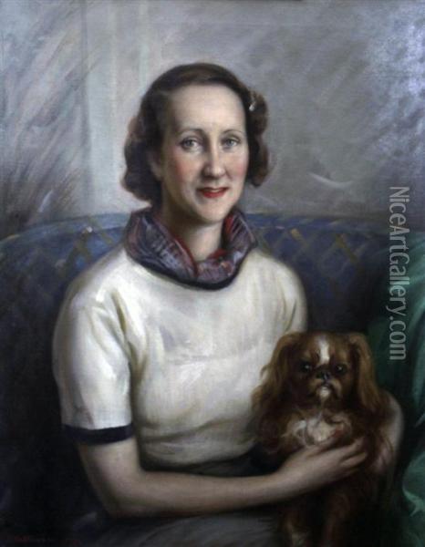 Portrait Of A Lady With A King Charles Spaniel Oil Painting - Nicholas Basil Haritonoff
