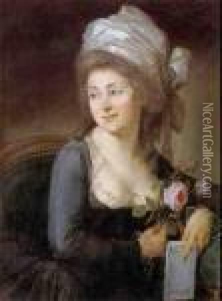 Portrait Of A Lady Holding Roses And A Book Oil Painting - Jean Louis Voille