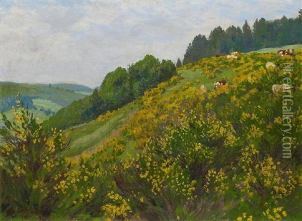 Bluhender Ginster Im Schwarzwald Oil Painting - Hans Richard Von Volkmann