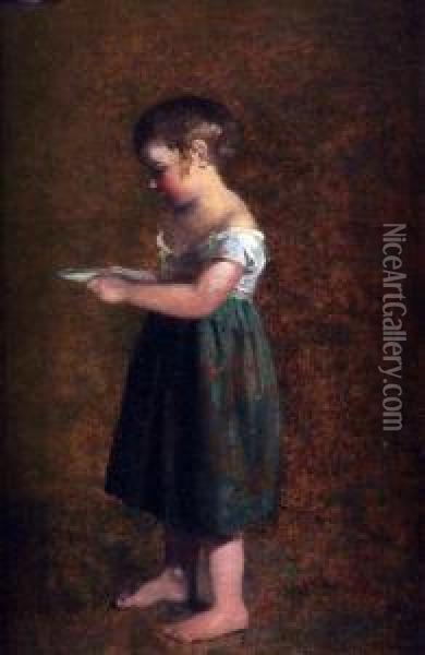 Laid To Panel Young Girl With Bowl Of Milk Oil Painting - William Collins
