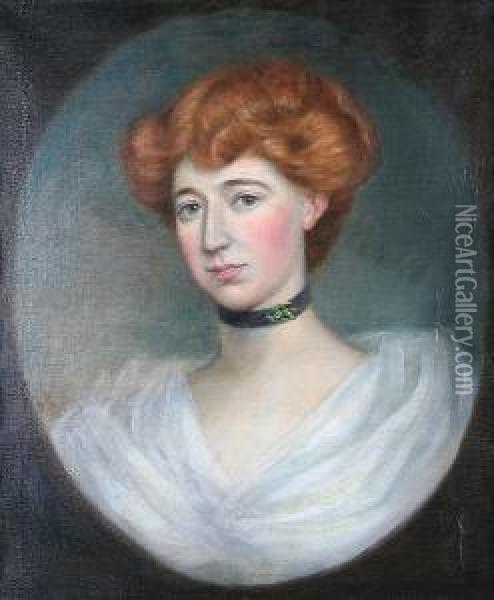 Portrait Of A Lady, Painted Oval Oil Painting - Hyde Pinion