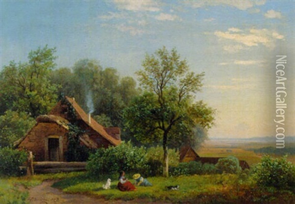 Spielende Kinder Vor Dem Bauernhaus Oil Painting - Heinrich Vosberg