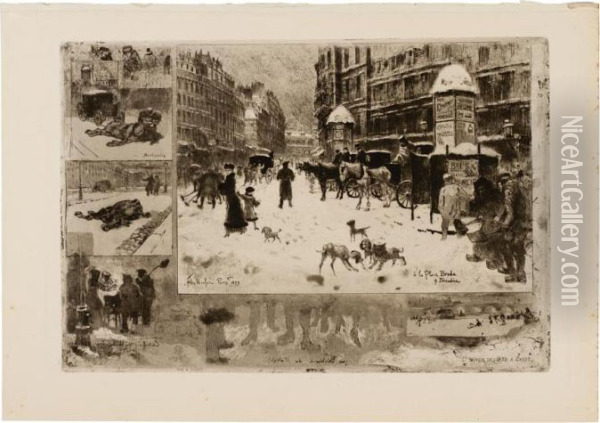 L'hiver De 1879 A Paris Oil Painting - Felix-Hilaire Buhot