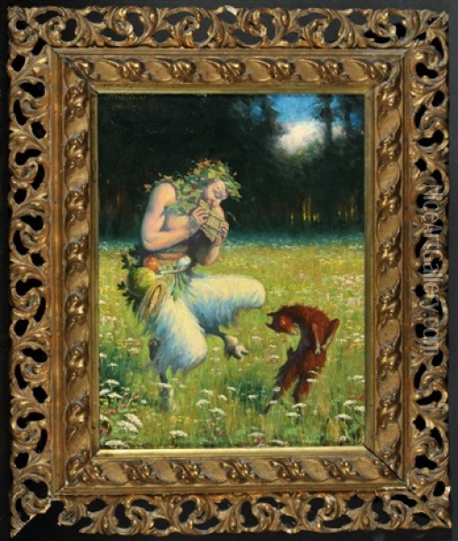Tanzender Und Musizierender Sartyr Auf Waldlichtung Oil Painting - Wilhelm Immenkamp