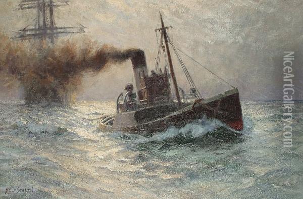 In Tow Of The Triton Oil Painting - Augustus Morton Hely-Smith