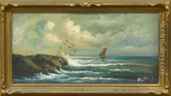 Mores Beach Cliff, Santa Cruz Oil Painting - William M. Lemos