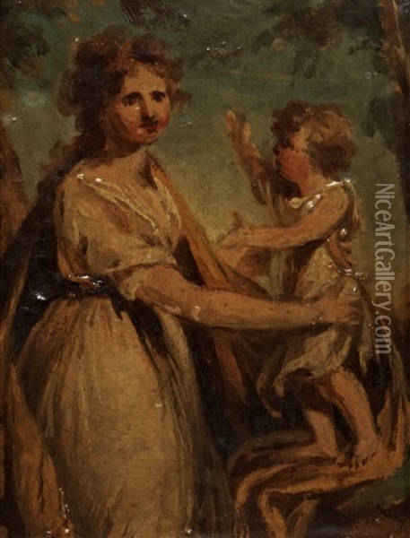 Baroness Anna Catharina Hamilton, Born Adelheim (1778-1814) An Her Son Malkolm Fredrik Hamilton (1797-1816) Oil Painting - Carl Fredrik van Breda