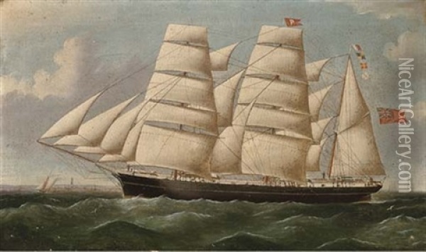 The Three-masted Barque North Wind Passing Dungeness Under Full Sail Oil Painting - William Barnett Spencer