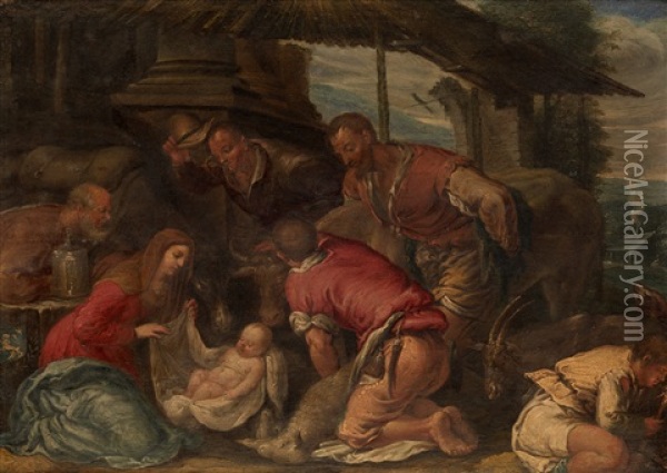 The Adoration Of The Shepherds Oil Painting - Jacopo dal Ponte Bassano