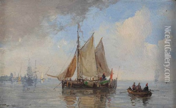 Shipping On A Calm Sea Oil Painting - Andreas Schelfhout