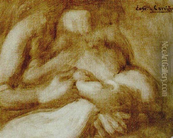 A Nurturing Mother Oil Painting - Eugene Carriere