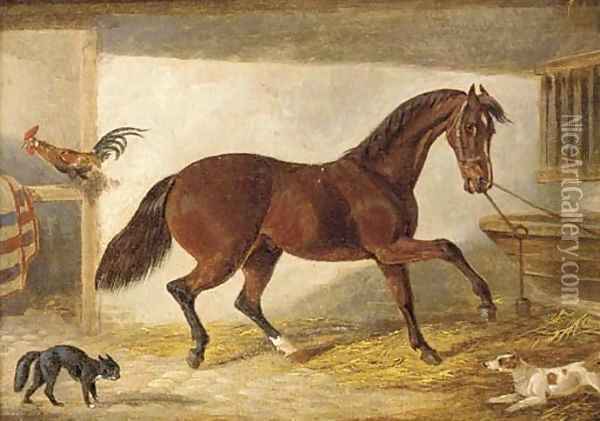 A hunter in a stable Oil Painting - H. S. Cotterill