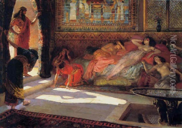Nouvelle Arrivee Au Harem- Thebes, Xviii Dynastie Oil Painting - Georges Antoine Rochegrosse