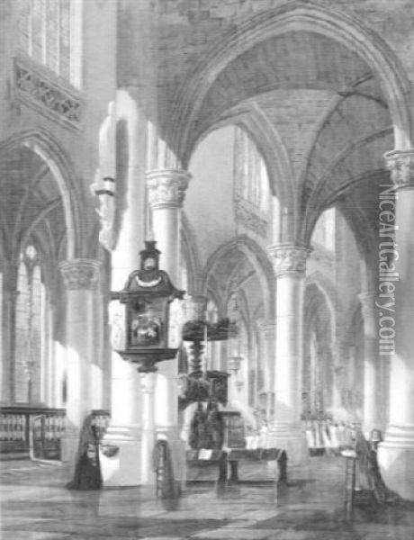 Inneres Einer Gotischen Basilika Mit Prozessionszug Oil Painting - Adolf Seel