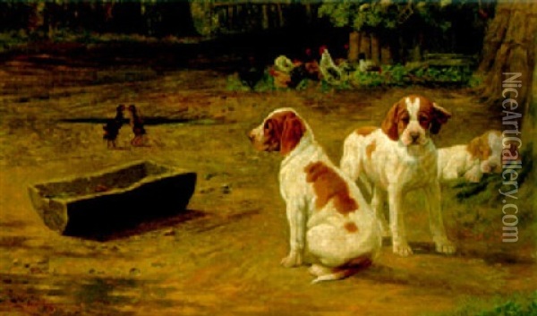 Pointers Puppies Oil Painting - Simon Simonsen