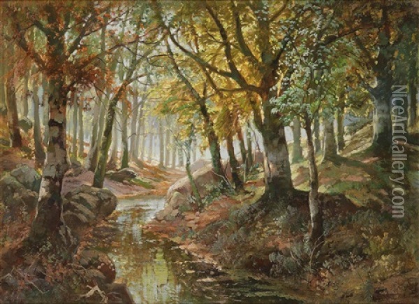 Herbstliche Flusslandschaft Oil Painting - Karl Vikas